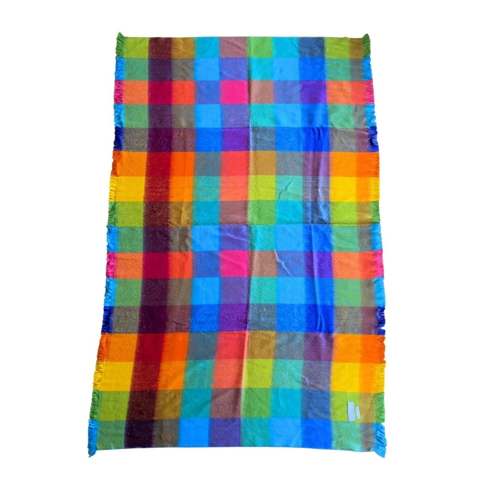 Pokoloko Alpaca Blend Throw Blanket 67"x41.5" Fringed Check Ecuador Colorful